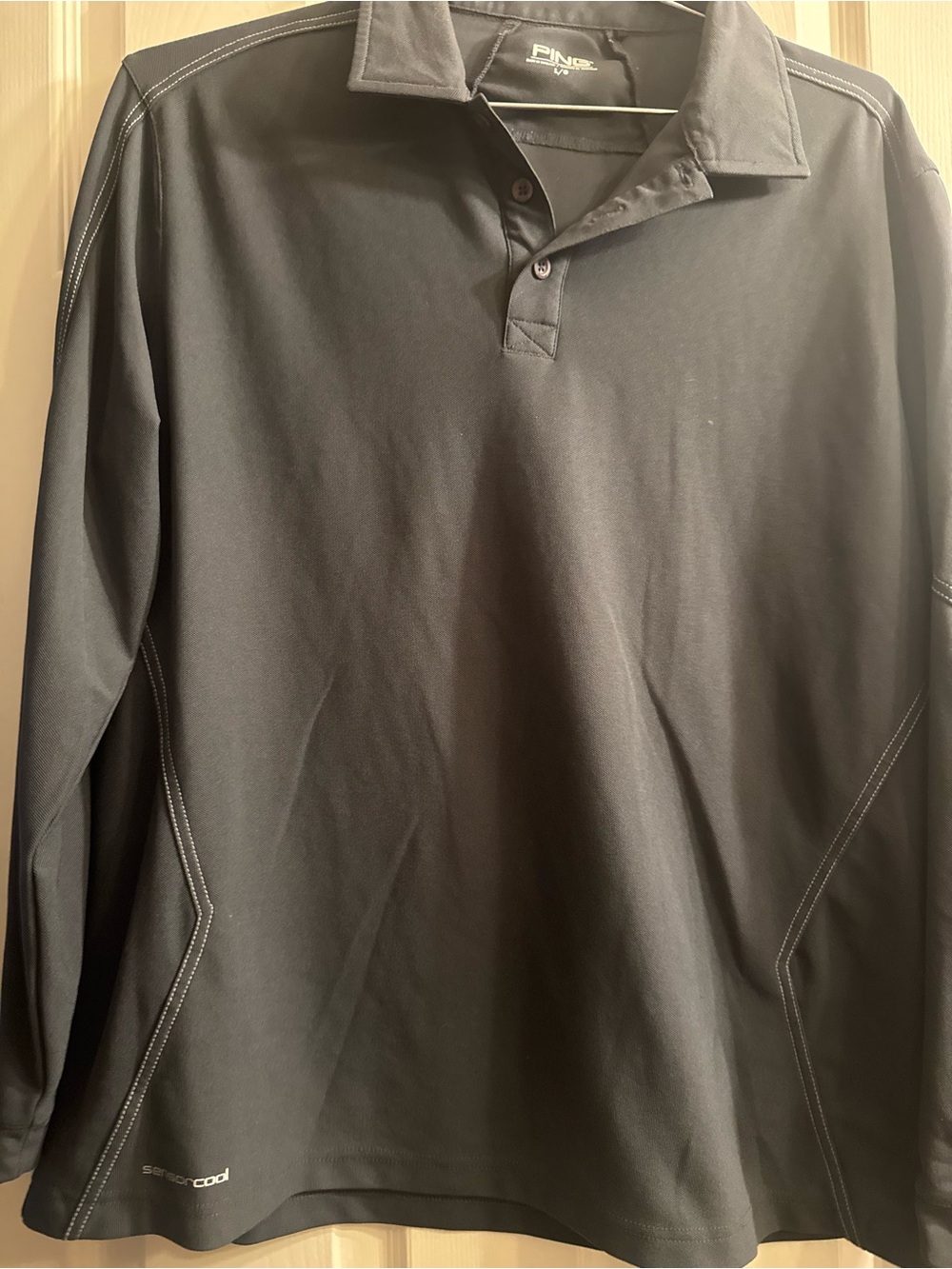 Ping Men’s Long-Sleeve Black Polo with Contrast Stitching